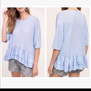 Anthropologie Akemi + Kin Blue Ruffle High/Low Top